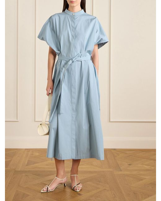 Jil Sander Blue Belted Cotton-Poplin Dress