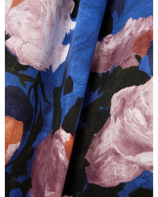Erdem Blue Gathered Floral-Print Cotton-Blend Faille Midi Dress