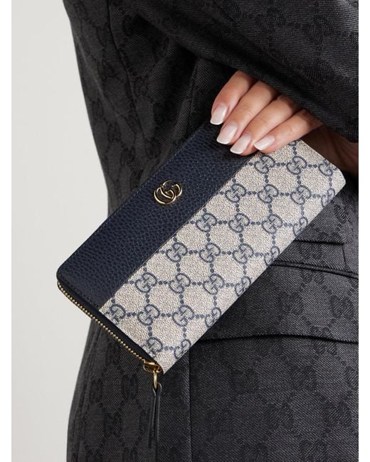 Gucci Blue Gg Marmont Textured-Leather And Printed Coated-Canvas Wallet