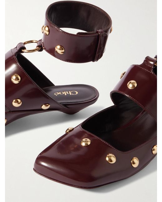 Chloé Red Jade Studded Leather Pumps
