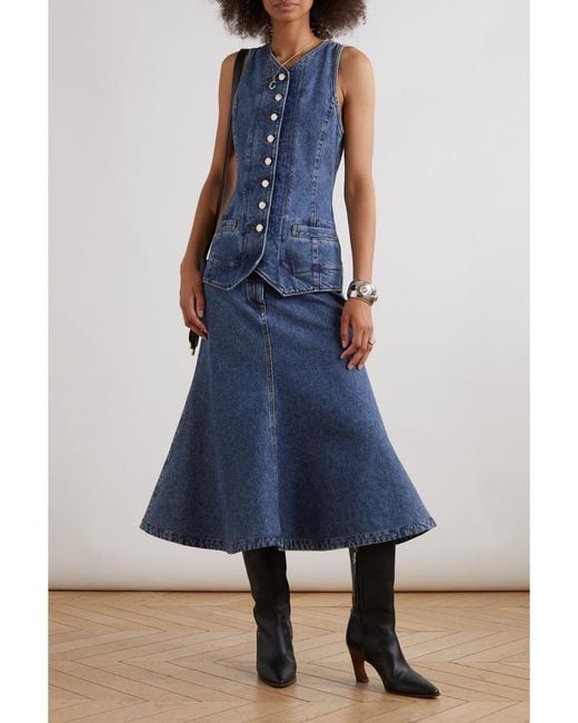 Chloé Blue Net Sustain Flared Recycled-Denim Midi Dress