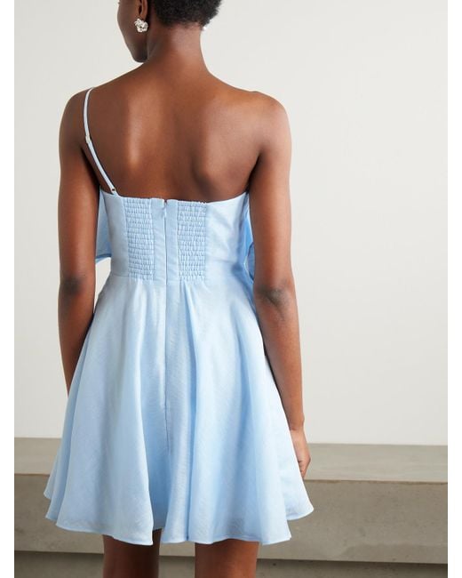 Aje. Genesis One-Shoulder Ruffled Shirred Muslin Mini Dress in Blue | Lyst