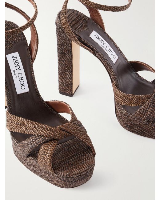 Jimmy Choo Brown Kove 120 Raffia Woven Sandals
