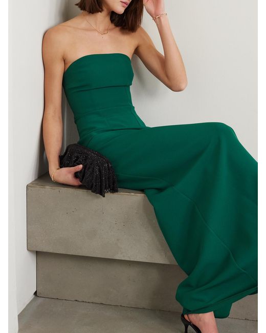 Safiyaa Green Bellara Off-the-shoulder Cape-effect Embellished Stretch-crepe Gown