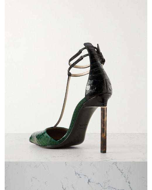 Tom Ford Green Printed Python T Strap 105 Pump