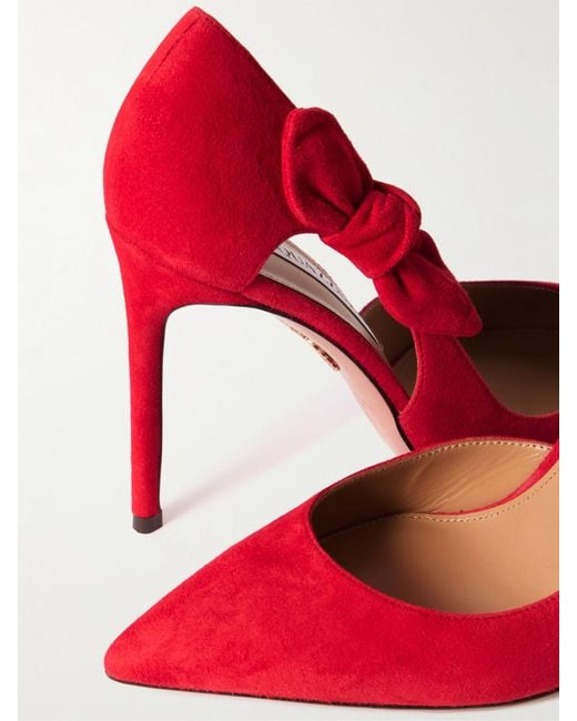 Aquazzura Red Very Bow Tie 105 Suede Point-Toe Pumps