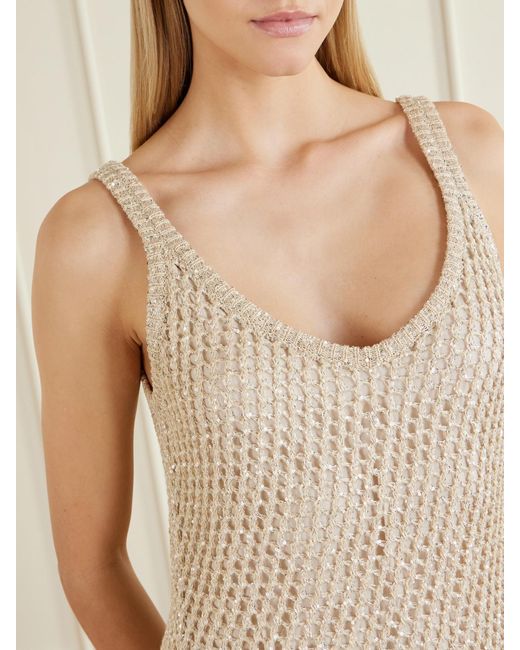 Brunello Cucinelli White Sequined Crocheted Maxi Dress