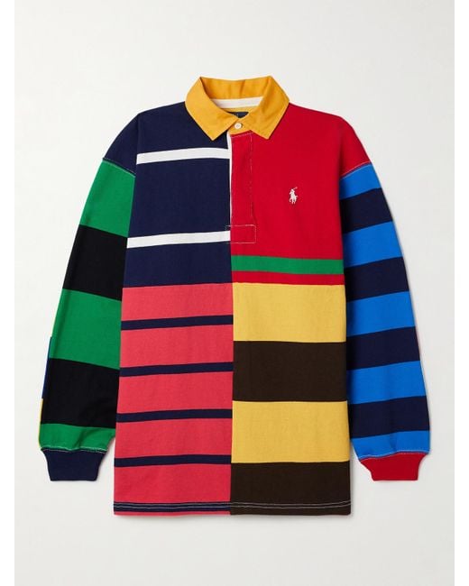Polo Ralph Lauren Red Oversized-Hemd Aus Baumwoll-Jersey Mit Streifen Und Twill-Besatz