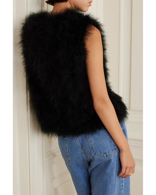 Yves Salomon Black Feather-Embellished Silk-Satin Vest