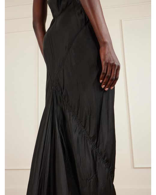 Rick Owens Black Tulle-Paneled Satin Maxi Dress