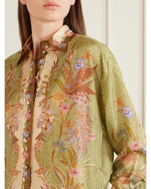Zimmermann Metallic Indra Floral-Print Relaxed Shirt
