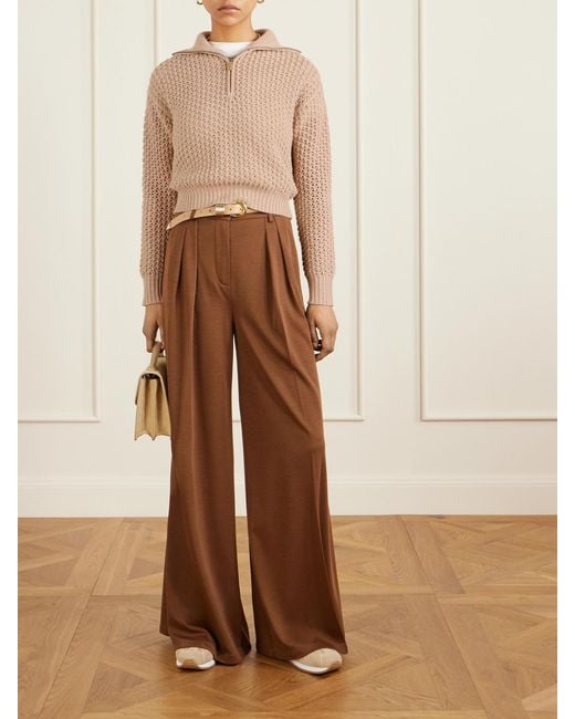 Max Mara Natural Open-Knit Metallic Wool-Blend Half-Zip Sweater