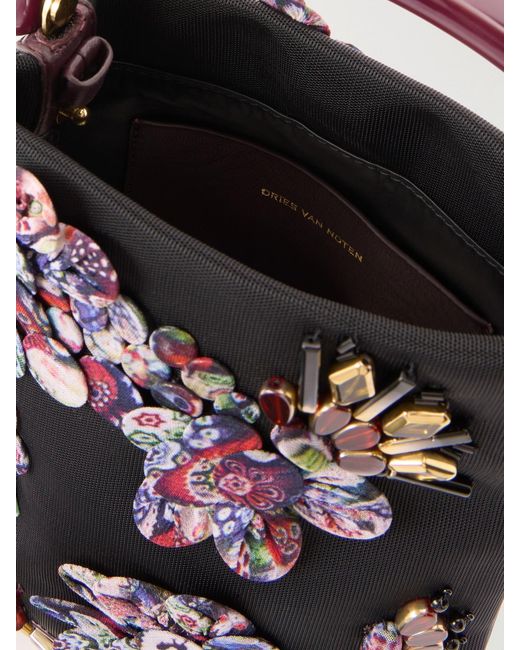 Dries Van Noten Black Bead-Embellished Leather-Trimmed Mesh Tote