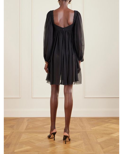 Dolce & Gabbana Black Pleated Lace-Trimmed Silk And Cotton-Blend Voile Mini Dress
