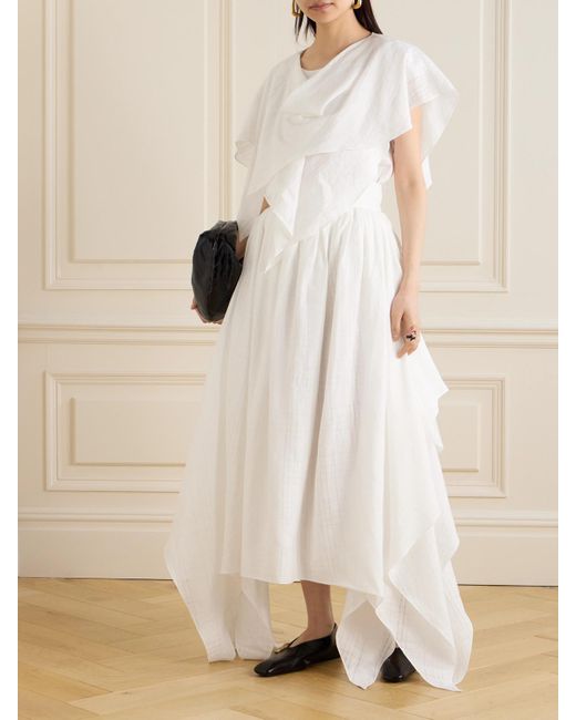 Salon 1884 White Net Sustain Mira Draped Layered Linen Top