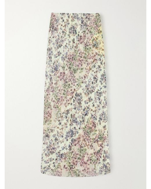 Dries Van Noten White Floral-Print Jacquard Georgette Midi Skirt