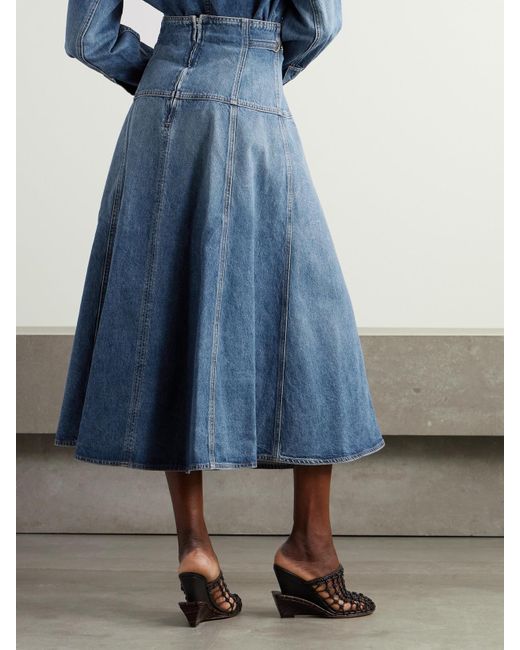 Ulla Johnson Blue The Brigette Embellished Paneled Denim Midi Skirt