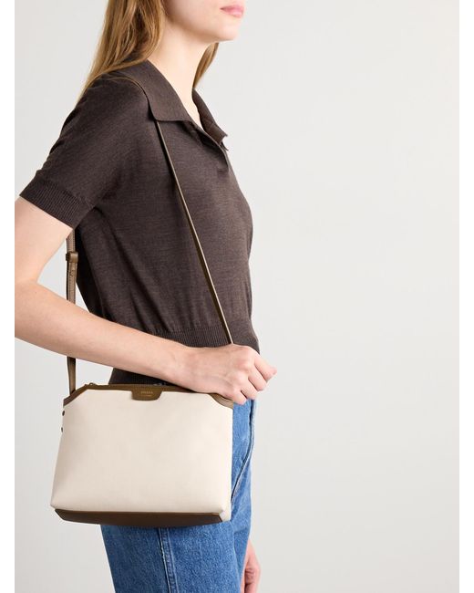 Khaite Natural Lina Medium Textured Leather-Trimmed Canvas Shoulder Bag
