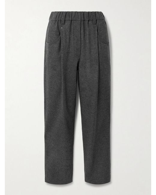 Brunello Cucinelli Gray Cropped Pleated Virgin Wool And Cashmere-Blend Pants