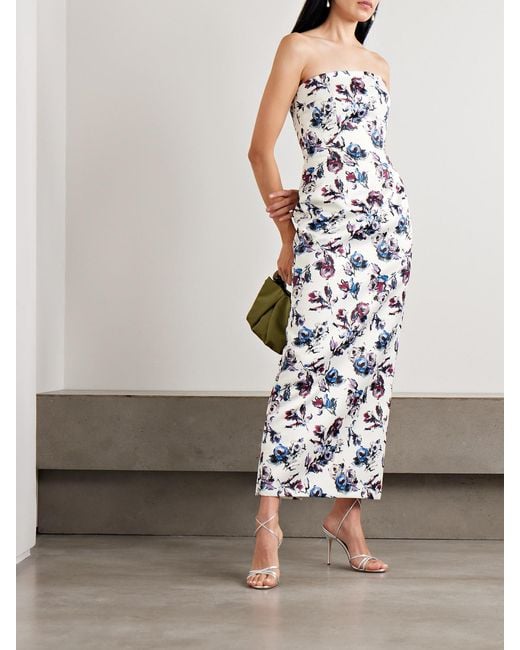 Emilia Wickstead White Laelia Genzianella Strapless Floral-Print Duchesse-Satin Midi Dress