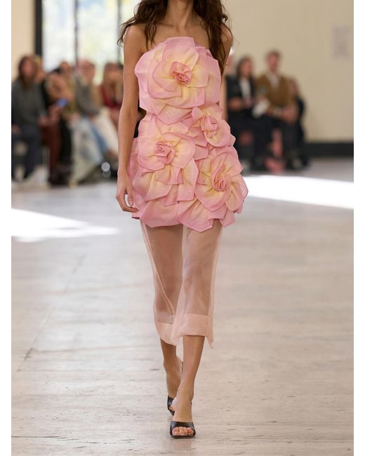 aje pink linen dress Aje Arista Tulip Sleeve Midi Dress In Colour Florescent Rose Size 6