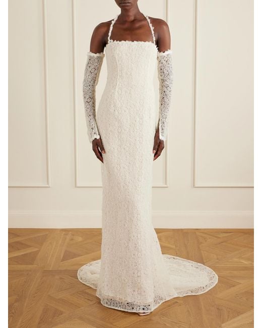 Danielle Frankel Natural Evie Embroidered Tulle And Organza Gown