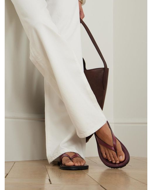 A.Emery Brown Flora Leather Flip Flops