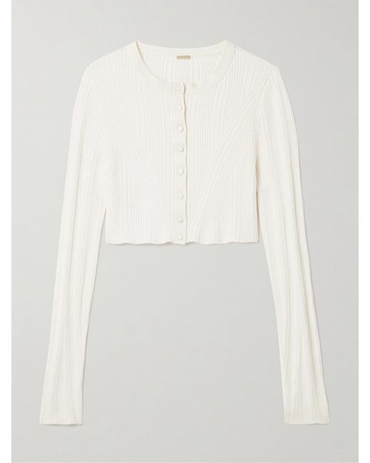 Adam Lippes White Glynis Cropped Ribbed Silk Cardigan