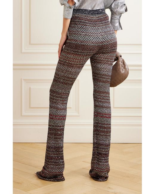 Missoni Sequinembellished Striped Metallic Crochetknit Flared Pants