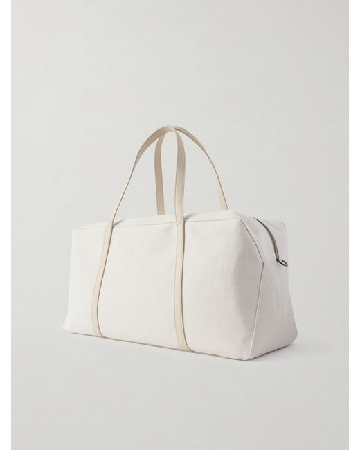 Brunello Cucinelli Natural Leather-Trimmed Canvas Tennis Bag