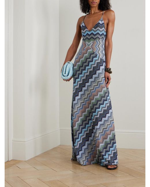 Missoni Blue Striped Crochet-Knit Maxi Dress