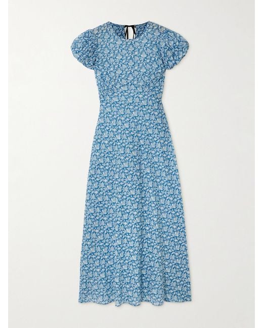 Doen Romina Tie-Detailed Floral-Print Organic Cotton-Voile Midi Dress in  Blue | Lyst