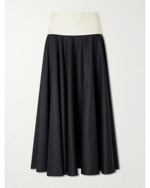 Abadia Black Pleated Cotton-Poplin Midi Skirt
