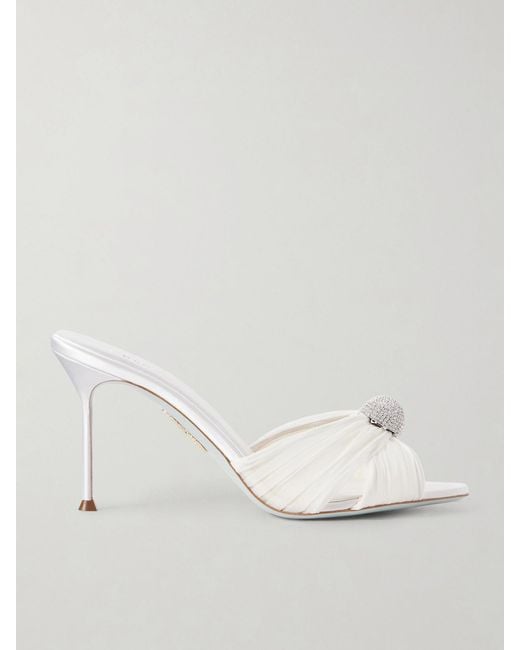 Aquazzura Natural Mystery 85 Embellished Chiffon Mules