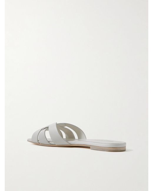 Saint Laurent White Tribute Woven Leather Slides