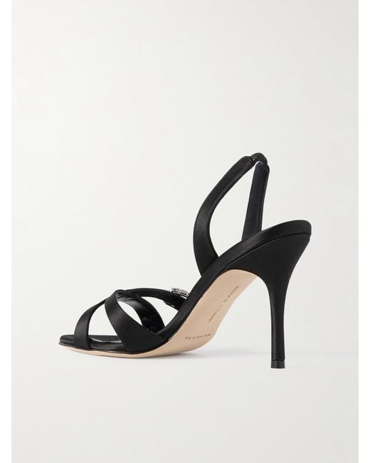 Manolo Blahnik Metallic Ramisli 90 Crystal-Embellished Satin Slingback Sandals