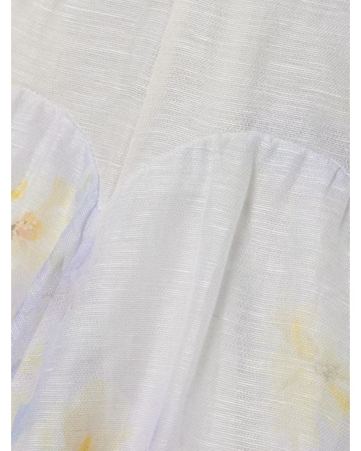 Zimmermann White Crush Belted Twist-Front Embellished Floral-Print Linen And Silk-Blend Organza Midi Dress