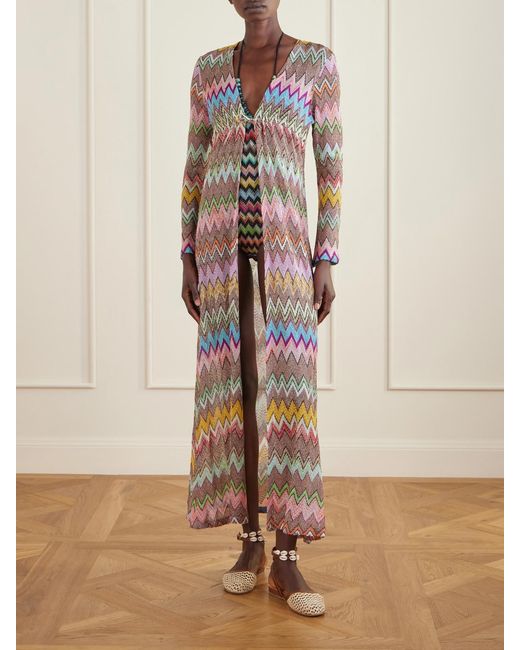 Missoni White Striped Metallic Crochet-Knit Coverup
