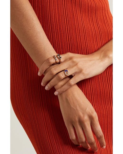 Viltier Metallic Magnetic 18-Karat, Lapis Lazuli And Diamond Ring