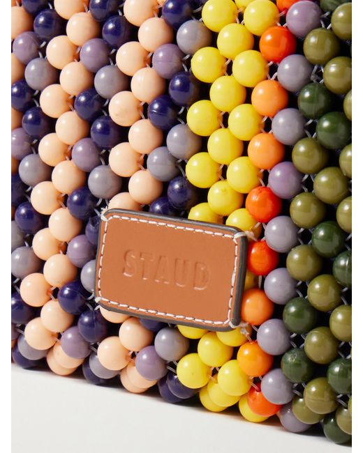 Staud Orange Timmy Schultertasche Aus Mesh Mit Zierperlen Und Lederbesätzen