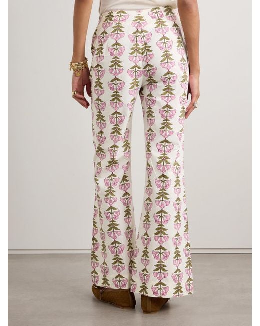Alix Of Bohemia White Charlie Floral-Print Cotton Flared Pants