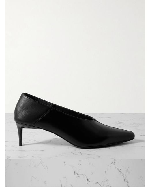 St. Agni Black Collapsible-Heel Leather Pumps