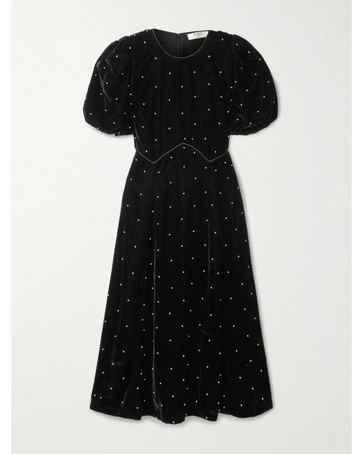 Sea Black Alberta Faux Pearl-Embellished Velvet Midi Dress