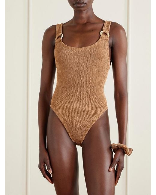 Burberry Brown Hunza G Domino Original Crinkle Swimsuit