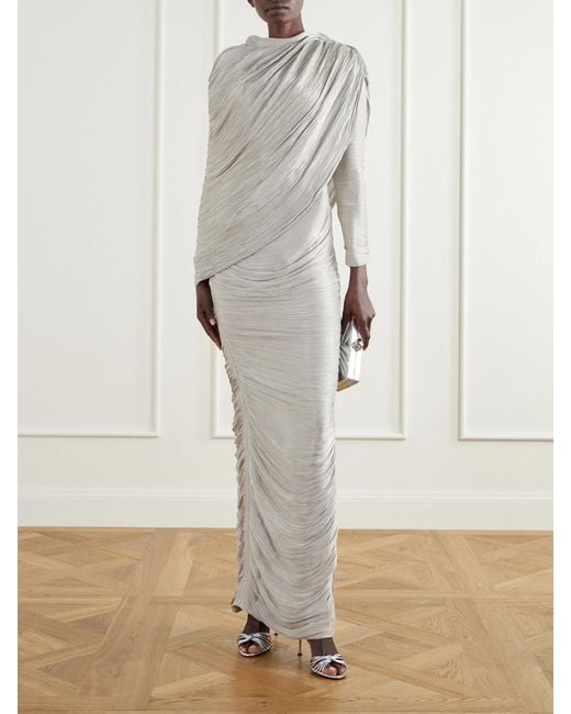 Marmar Halim White Cape-Effect Plissé Crepe De Chine Gown
