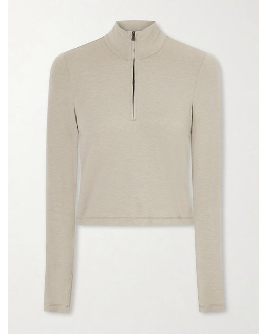 James Perse White Cropped Cotton-Blend Half-Zip Top