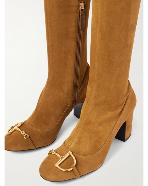 Gucci Brown Horsebit-Detailed Suede Knee Boots