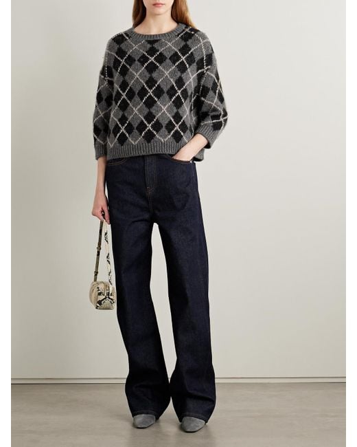 Khaite Black Colt Argyle Cashmere-Jacquard Sweater