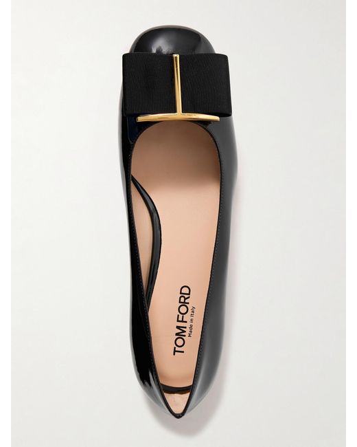 Tom Ford Black Audrey Bow-Embellished Patent-Leather Ballet Flats