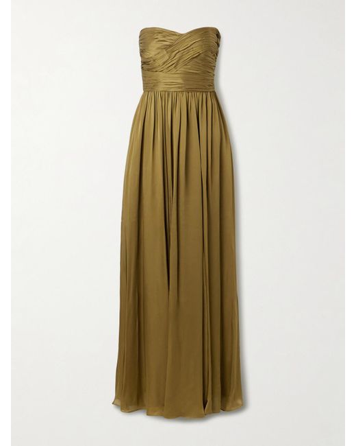 Ulla Johnson Green Anastasia Strapless Gathered Silk-Satin Gown